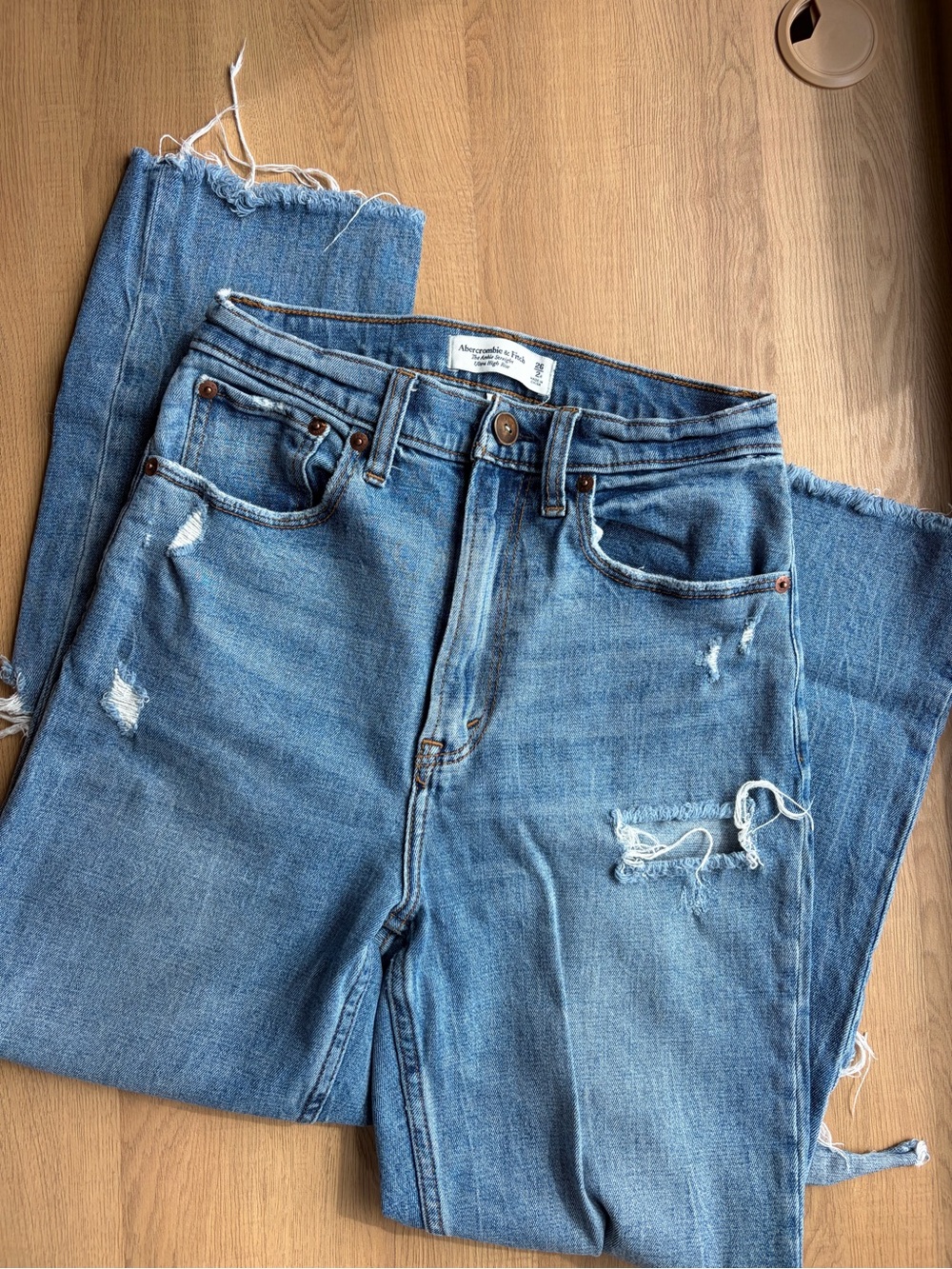 Abercrombie & Fitch Curve Love Distressed High-Rise Blue Jeans